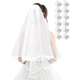 Jansun Bridal Veil Wedding Veil Weights Short 2 Tier Veil and 12 Pairs Veil Weights Magnetic Double Sided Artificial Pearls Silver Button for Bachelorette Party Bridal Shower Veil First Communion