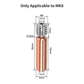 Imdinnogo 3D Printer Accessories MK8 Bi-Metal Heatbreak All Metal Smooth TC4 Titanium Alloy Copper Plated Throat: Compatible with MK8 Hotend (Pack of 2Pcs) Bczamd