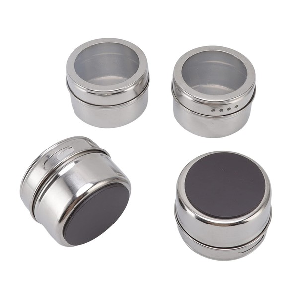 BORDSTRACT Set of 4 Magnetic Spice Jars, Stainless Steel Seasoning