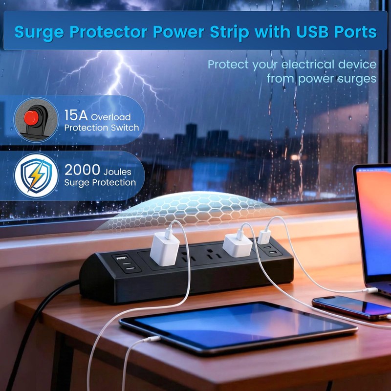 Desk Clamp Power Strip with 40W Total Fast Charging Station,