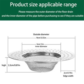 Bathtub Drain Hair Catcher, Fast Drain Shower Drain Hair Catcher, Stainless Steel Drain Protector for Bathroom Pop-up Drain, Kitchen and General Drain (4 PCS，Outer diameter 3.55in/Inner diameter 2in)