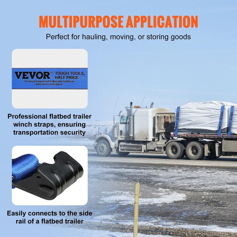 VEVOR Truck Straps, 4" x30' Heavy Duty Tie Down w/Flat