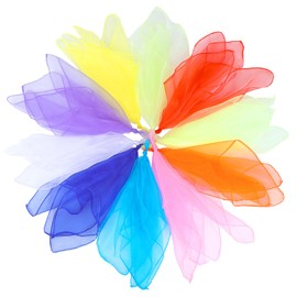 Bewudy 10Pcs Sensory Scarves, Dance Juggling Scarf Multi-Colour Chiffon Scarf Baby Sensory Toys Performance Rhythm Band Scarves Props 60 x 60 cm
