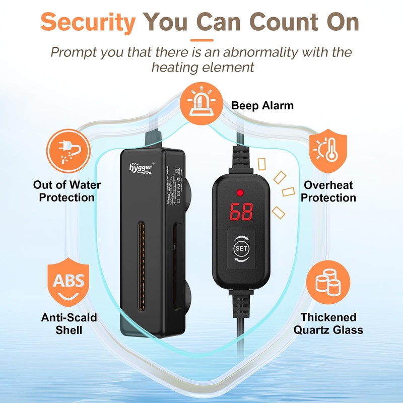 hygger Mini Fish Tank Submersible Heater 50W for 5-10 Gallons