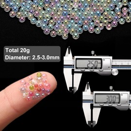 CoCud Iridescent Glass Tiny Bubble Beads, 2.5-3.0mm 20g No Hole Micro Mini Round White Transparent Water Droplets Beads - Applications: for Resin, Nail Art, Dollhouse Bath Tub, 2-Pieces