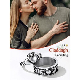 Claddagh Rings Size 6 Stainless Steel Irish Love Finger Ring Charms Women Mens Wedding Band