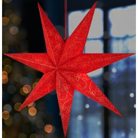 BRUBAKER 60 cm Christmas Star for Indoor Use - Advent Star with E14 Socket Hanging - Window Luminous Star for Hanging - Star Set Christmas with 3.5 m Cable - 3D Paper Star Decoration - Red