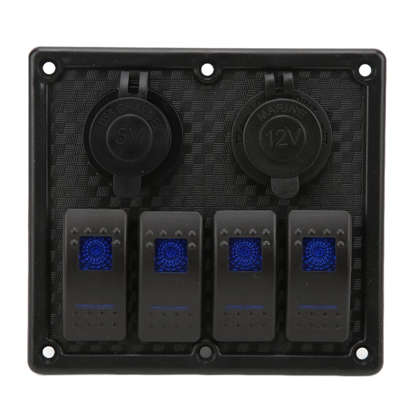 4 Gang Rocker Switch Panel LED Waterproof Dual USB Charging