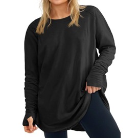 Women's Plus Size Long Sleeve Tunic Top Crew Neck Summer Oversized Fit Basic T Shirts Blouse Black