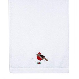 Peggy Wilkins Festive Robin Embroidered Christmas Hand Towel - 50cm x 70cm