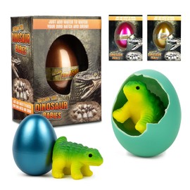 Navoys 2 Hatching Dinosaur Eggs - Grows & Hatches in Water, 12-24hrs Hatchable, Surprise Eggs, Educational Play Set, Mystery Dinosaur, 5 Assorted Designs, Ankylosaurus, Triceratops, Stegosaurus