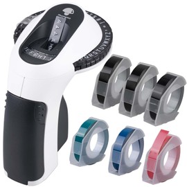 Labelling Device, 3D Embossing Device E975, Portable Label Embossing Device with 6 Rolls of Embossing Device Labels, DIY Labeling Device, Handheld Label Printer with (£ € Ä Ö Ü) for Home School Kitchen (Black)