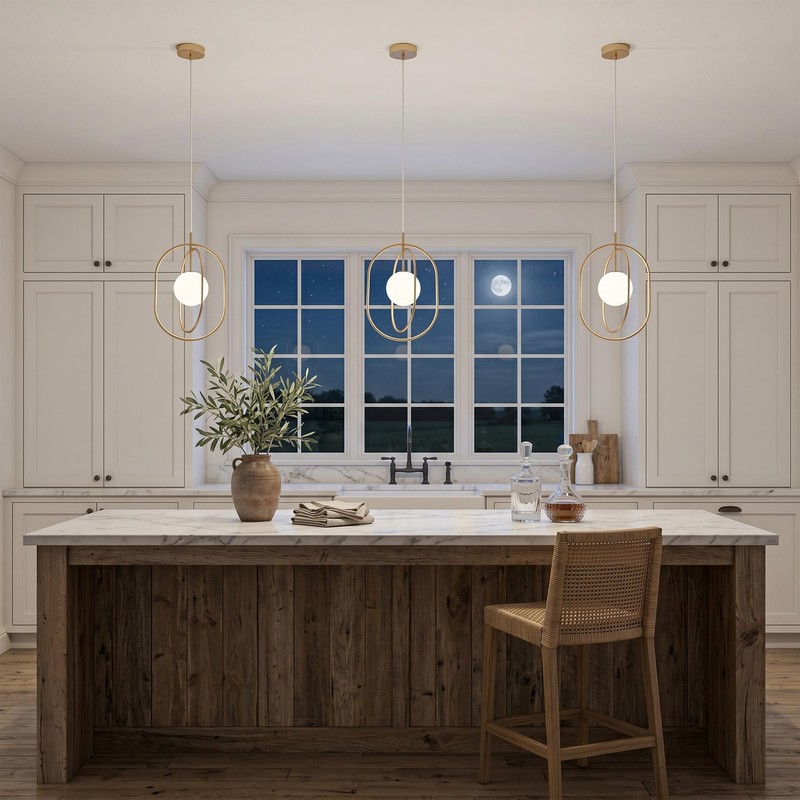 LMSOD Gold Pendant Light with Frosted Glass Globe, Mid Century