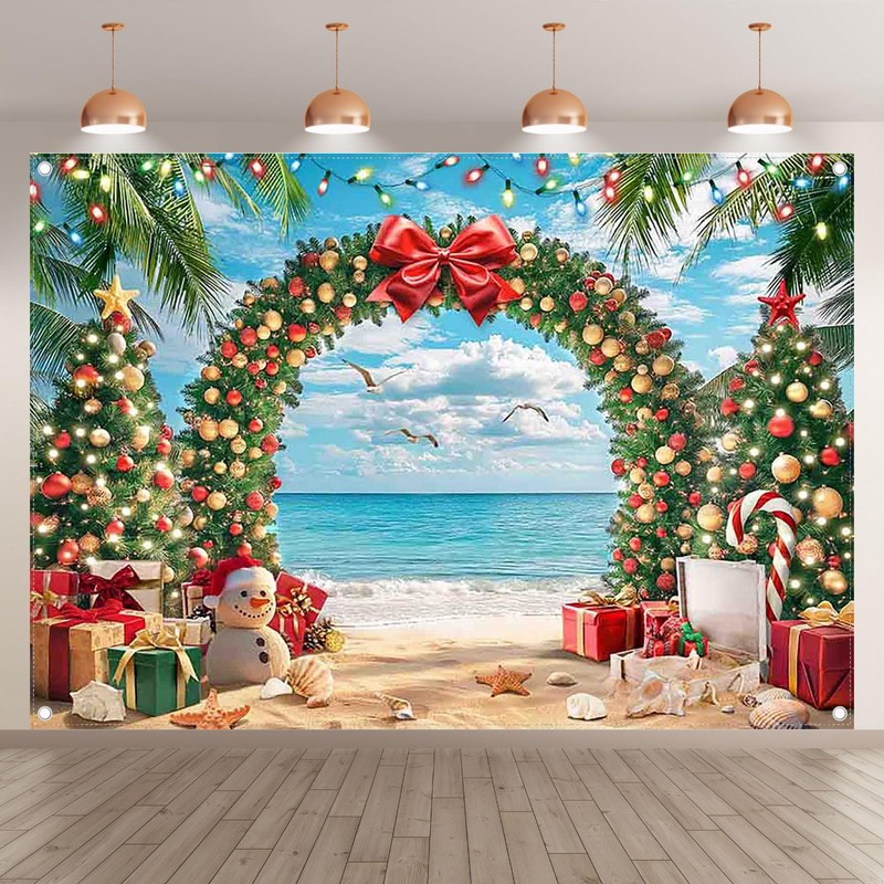 YCUCUEI 7x5ft Fabric Christmas Beach Summer Hawaiian Photography Backdrop