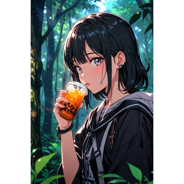 Boba Cute Anime Goth Pearl Bubble Tea Journal Notebook: Lined