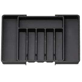 Expandable Utensil Drawer Silverware Organizer: Utensil Tray Flatware Silverware Cutlery Holder for kitchen, Adjustable Plastic Cutlery Holder for Spoons Forks Knives, Large Capacity Storage, Black
