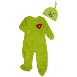 Matching Family Christmas Pajamas Toddler Baby Unisex Grinch Sleeper with Beanie (9M) Green