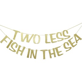 Two Less Fish In The Sea Banner Sign Garland Gold Glitter for Engagement Bridal Shower Wedding Bachelorette Decorations Nautical Theme Decor Photo Booth Props