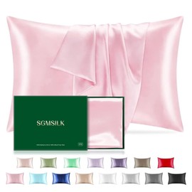 Mulberry Silk Pillowcase for Hair and Skin, SGMSILK 22 Momme Natural Silk Pillow Cases with Zipper, 6A Soft and Smooth Single Sided Pure Silk Pillow Cover (Soft Pink, Standard 20"x26")