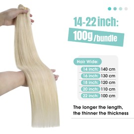 YoungSee Real Hair Wefts, Platinum Blonde, 40 cm Wefts, Real Hair, Blonde Weave Extensions, Real Hair, Double Wefts, Weft Hair Extensions, Real Hair, 100 g, #60