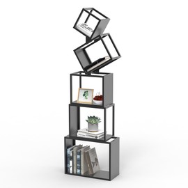 NBTORCH Modern 5-Tier Candle-Shaped Bookshelf, Modern Storage Shelves, Sturdy Metal Shelve and Bookcase for Displaying Books, Decor, and Plants Unique Metal Art Design