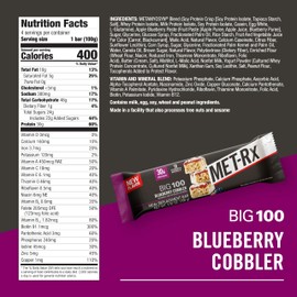 MET-Rx Big 100 Colossal Protein Bars, Blueberry Cobbler, Meal Replacement Bars, 4 Count