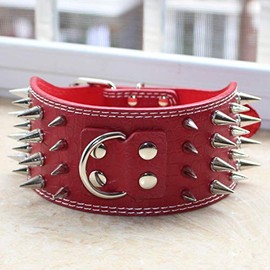Haoyueer Collar de perro de cuero con tachuelas afiladas de 3 pulgadas para entrenamiento, deportes, caminar, mediano, grande, XL, para Pitbull, labrador, boxer (rojo, XL)