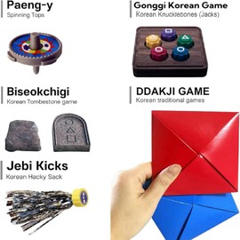 Featyyu Gonggi Korean Game, Gonggi Korean Tossing Game Set (Korean Traditional Play Game) - Jebi chagi, Gong-gi, Biseokchigi, Paeng-y, DDAKJI, Gongi Family Party Game (1 Set)