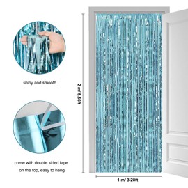 DABAOOU 2pcs 3.28 x 6.56 Ft Blue Glitter Party Streamers Backdrop Tinsel Foil Fringe Curtains Decorations for Birthday, Wedding, Graduation School Baby Shower Birthday Disco Party Decor Supplies