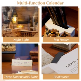 Wikay 2025 Desk Calendar, 3D Notepad with Light, 3D Magic Castle, Weekly Calendar, DIY Notes, Paper Sculpture, 3D Timepiece Calendar, Gift for Christmas, New Year, Office/School Decoration