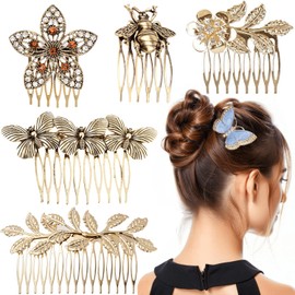 Vintage gold Hair Side Combs for Women Decorative,Tooth Clip with Teeth Grip Crystal Bridal Hair Piece Pins for Wedding Accessories (Old goid two)