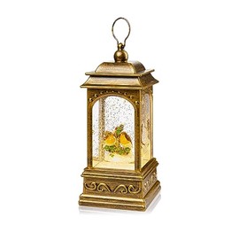 Premier Christmas Festive Winter Robins LED Metal Water Lantern with Glitter Snow 21cm Tall