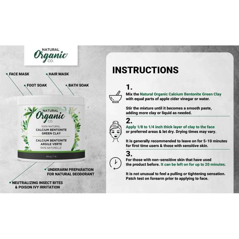 Natural Organic Co. Calcium Bentonite Green Clay | Facial Mask