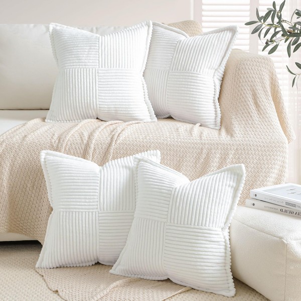OTOSTAR Soft Corduroy Throw Pillow Covers with Splicing Set of