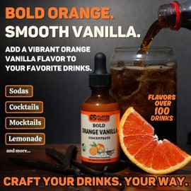 FLAVOR VALLEY Orange Vanilla Concentrate | Flavor Over 100 Drinks, Sodas, Cocktails, Mocktails – Bright Citrus & Smooth Vanilla | Non GMO - Craft Your Drinks. Your Way.