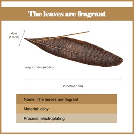 DUGEGAYL 1 x Incense Stick Holder Metal Leaves Ash Catcher, Incense Burner for Home Decor Accessories Craft Gift Copper (21 cm)