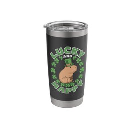 St Patricks Day, Lucky Happy Capybara In A Shamrock Wreath Stainless Steel Insulated Tumbler