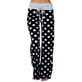 AMiERY Womens Comfy Pajama Pants Joggers Casual Polka Dot Lounge Pants Women Wide Leg Palazzo Pants Black L