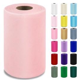 Blush Tulle Fabric Roll 6”by 100 Yards (300 ft) Soft Tulle Spool for DIY Crafting Favor Supplies, Tutus, Wedding, Party Decorations, Gift Wrapping