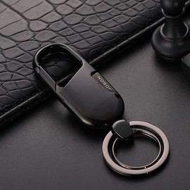 AIXUAN Zinc Alloy and Black Leather Keychain, 2 Keys Rings,Comes with Gift Box (Type 11)