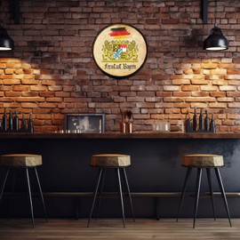 Ideal Patriot Woodcraft Free State of Bavaria Bayern Crest German Wood Barrel Head Hanging Wall Decor