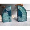 AMOYSTONE Teal Agate Bookends, Large Decorative Crystal Stone Ends 4-6