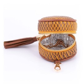 motheric Pacigo Zippered Premium Vegan Leather pacifier case with Clasp,Hold 3 Pacifier or nipple shield case Measures 3.5” Insulated pacifer holder for diaper bag - pacifier box (Croc Mustard)