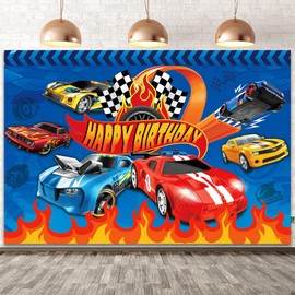 Ainvliya Car Happy Birthday Backdrop, Wheels Photography Backdrop Photo Background for Birthday, Happy Birthday Banner Party Supplies for Kids Party Decorations 5x3FT