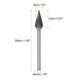 sourcing map 5pcs Carbide Rotary Burrs 1/8" (3mm) Shank 1/4" (6mm) Head Single Cut 60 Degree Cone M Shape Die Grinder Bits Rasp Files for Hard Metal Wood Stone Polishing Engraving