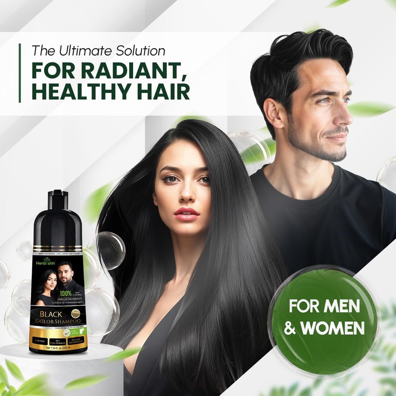 Herbishh Black Hair Dye Shampoo 200ml + Argan Oil 30ml