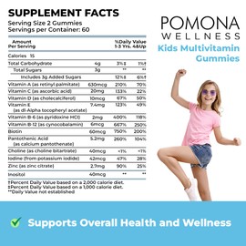 Pomona Wellness Pomona Wellness Daily Kids Multivitamin Gummies, Supports Overall Health and Immune Support, Vitamins and Minerals Gummy, A, C, D, E, Bs, Zinc, Vegetarian, Fruit Flavor, 120 Count (2 Pack)