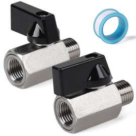 EFUTURETIME 2 x Mini Ball Valve Shut-Off Valve, 1/4 Inch Male x 1/4 Inch Female Shut-off Valve, Brass Nickel-Plated Ball Valves with Teflon Tape