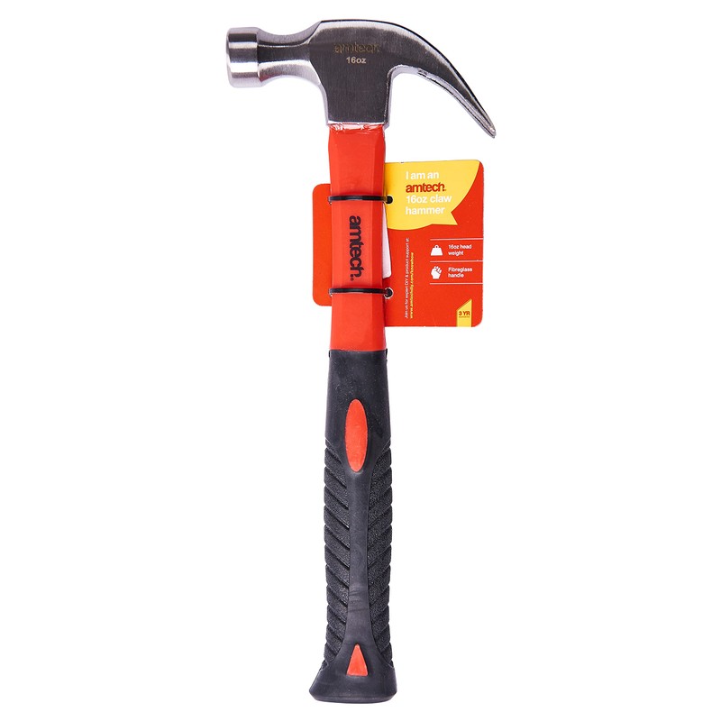 Amtech A0250 16oz (450g) Claw Hammer with fibreglass Shaft
