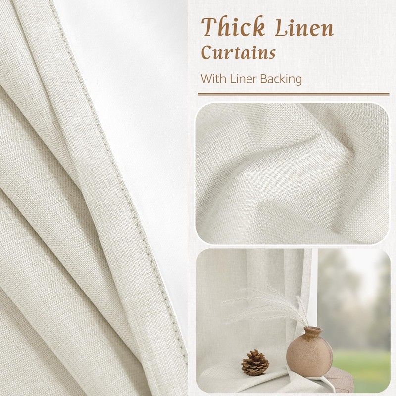 LAMIT 100% Blackout Short Linen Curtains for Cafe, 40 Inch